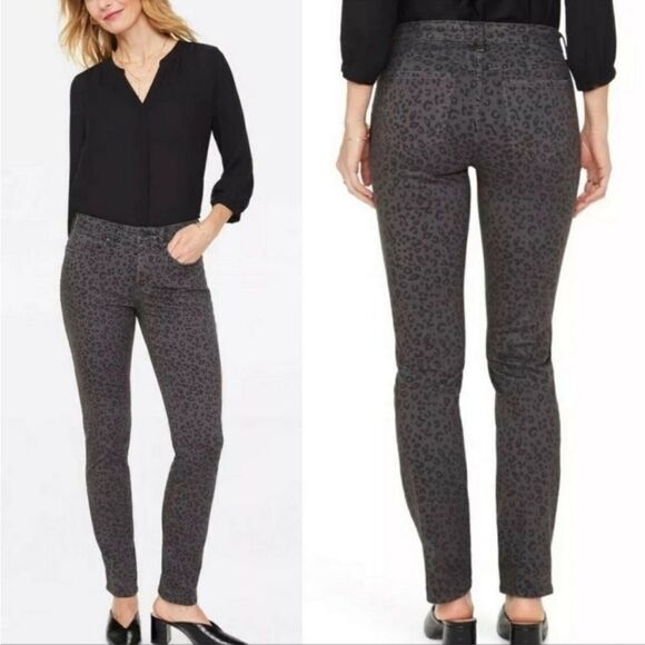 NYDJ Alina Legging Gray Leopard Print Contemporary Casual Animal Print - Picture 1 of 12